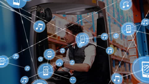 Warehouse Worker and Global Digital Connection Network