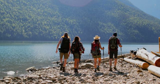 Group of Hikers Exploring Mountain Lakeside - Download Free Stock Images Pikwizard.com