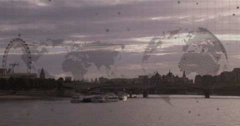 digital world map over urban cityscape, river and skyline - Download Free Stock Images Pikwizard.com