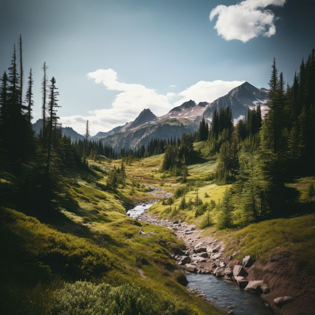Landscape of national park with stream and mountains, created using generative ai technology - Download Free Stock Photos Pikwizard.com