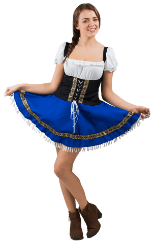 Caucasian woman in blue skirt fashion on transparent background