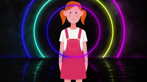 Neon Animation Girl in Pink Overalls with Hollow Pride Background