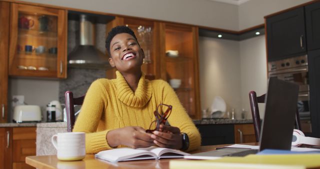 African American Woman Working from Home in Kitchen - Download Free Stock Images Pikwizard.com