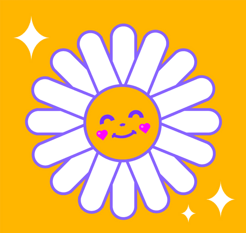 Smiling daisy with heart cheeks on transparent background