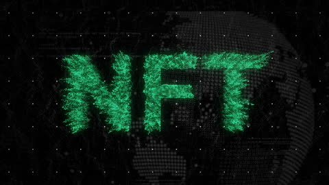 Digital NFT Animation Over Global Network Background
