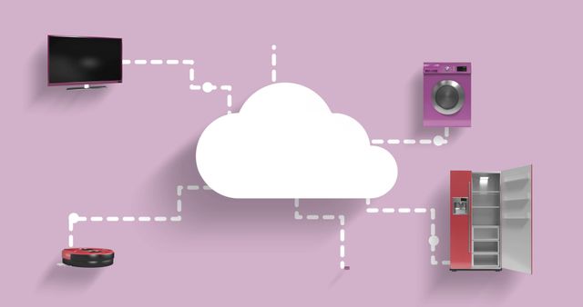 Home appliances connecting through cloud computing against pink background