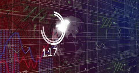Rotating globe data visualization with animated charts, counters and analytics dashboard