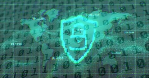 Digital data security concept with world map and binary code