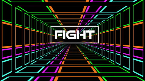 Retro Neon Tunnel with Fight Text in Bold Typeface
