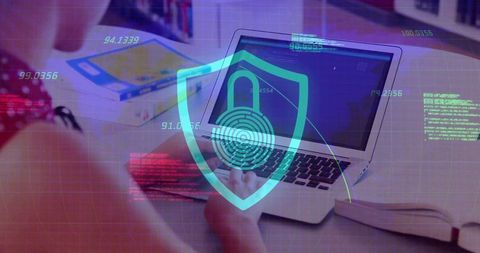 Cybersecurity Concepts in Library, Teen Girl Working on Laptop