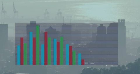 Translucent bar chart overlay on foggy skyline