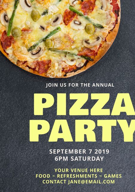 Fun Pizza Party Flyer Template with Bold Text - Download Free Stock Templates Pikwizard.com