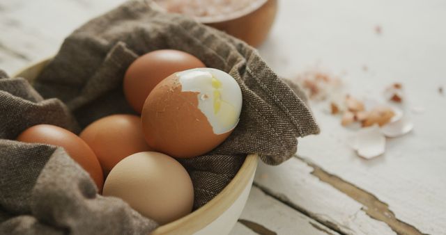 Fresh Hard-Boiled Brown Eggs in Rustic Bowl on Wooden Table - Download Free Stock Images Pikwizard.com