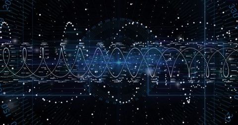 Futuristic Digital Interface with HUD and Waveforms in Space