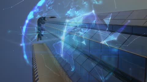 Digital Connections Over Modern Skyscraper Abstract Concept