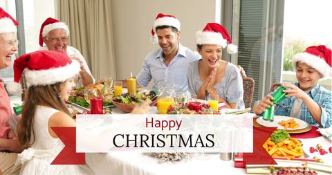 Joyful Family Celebrating Christmas Dinner in Festive Atmosphere