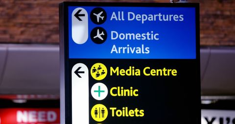Airport Terminal Signage with Clear Directional Indicators