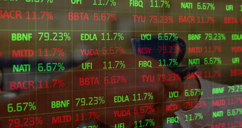 Digital Graphics of Stock Prices and Percentages with Person Working