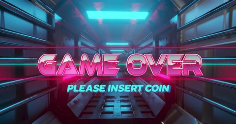 Retro futuristic game over screen with neon lights