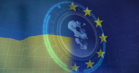 Digitized EU Ukraine Flag Overlay with Politics and Crisis Imagery - Download Free Stock Images Pikwizard.com