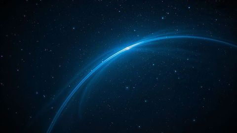 Mystical cosmic blue horizon in space with stars