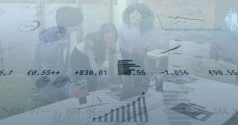 Corporate Team Analyzing Financial Data in Office Setting