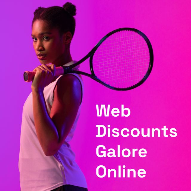 African American Female Tennis Player Advertising Online Discounts - Download Free Stock Templates Pikwizard.com