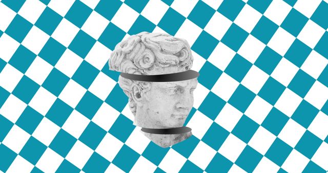 Surreal Sculpture Head on Geometric Checkerboard Background - Download Free Stock Images Pikwizard.com