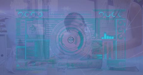 Collaborating Team Analyzing Holographic Data Dashboard