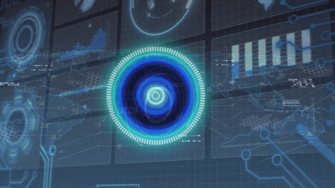 Futuristic Interface with Digital Clock and Global Networks