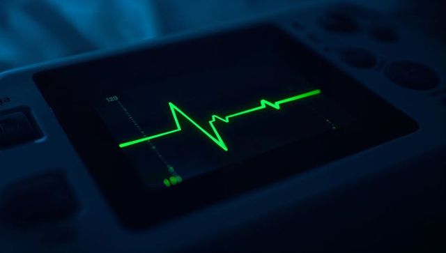 Green ecg waveform on bedside monitor in hospital icu