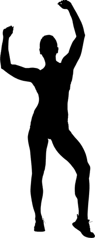 Silhouetted woman flexing muscles transparent vector design