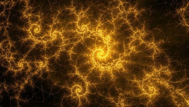 Radiating golden fractal spirals weaving luminous filaments for cosmic energy
