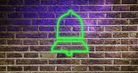 Neon Green Bell Illuminating Brick Wall in Vibrant Urban Style