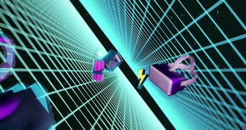 Futuristic virtual gaming equipment with digital grid
