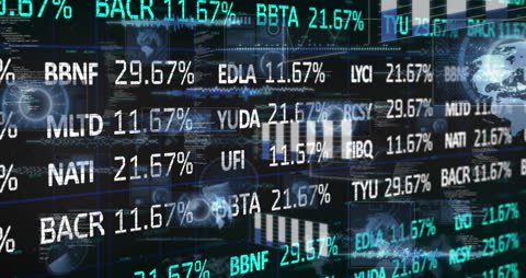 Dynamic Financial Data on Screens Depicting Global Market Activity