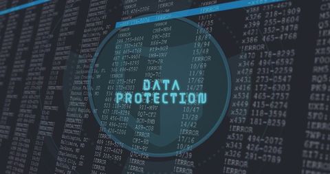 Neon Data Protection Shield Over Cybersecurity Code Matrix Futuristic Dashboard Interface