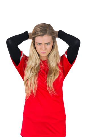 Disappointed Football Fan in Red Jersey on Transparent Background