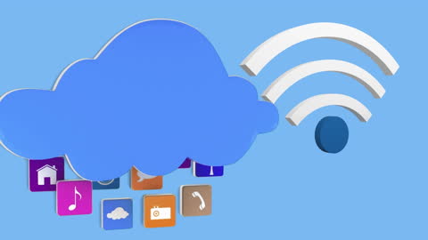 Cloud Computing and Wi-Fi Connectivity Concept on Blue Background