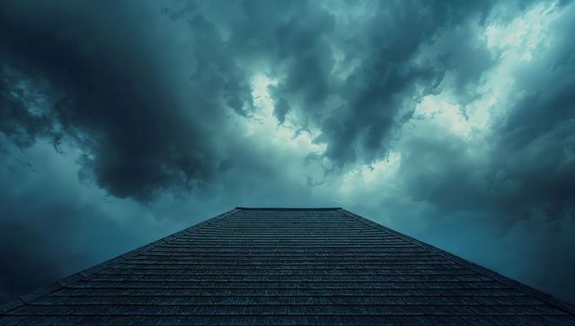Steep Roof Ridge Under Dramatic Stormy Sky