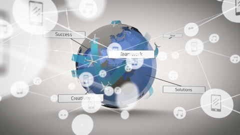 Airplane Circling Globe with Digital Interface Icons