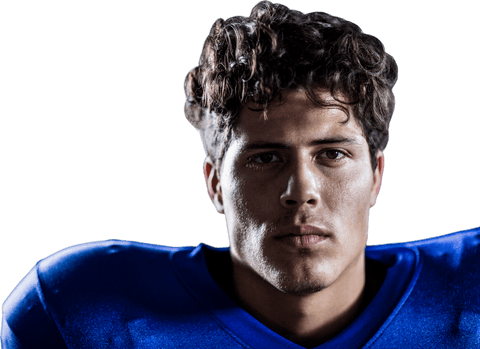 Close-up transparent portrait young male athlete determined expression