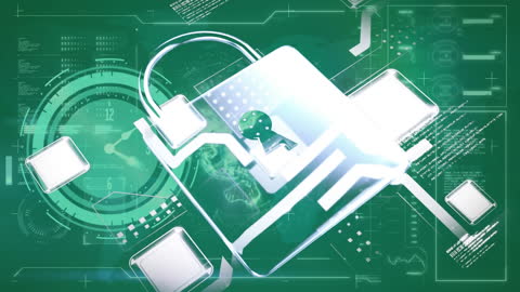 Cybersecurity Technology with Digital Icons Over Data