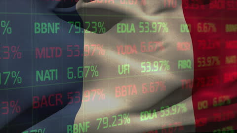 French Flag with Stock Data Overlay Animation