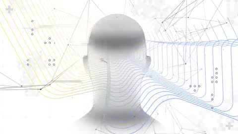 Futuristic Head Silhouette with Network Connectivity Streams