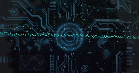 Animated Digital Financial Data on Circuit Board