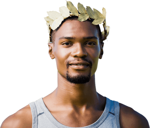 Victorious athlete wearing laurel wreath transparent background