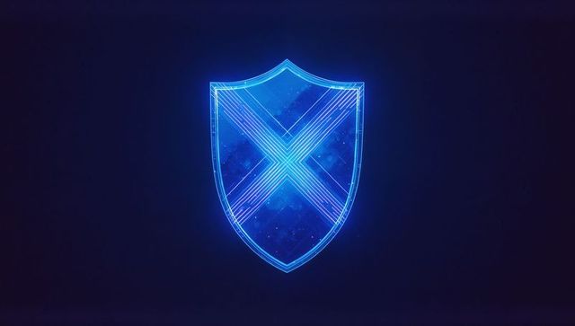 Neon Blue Shield with Futuristic Digital Display