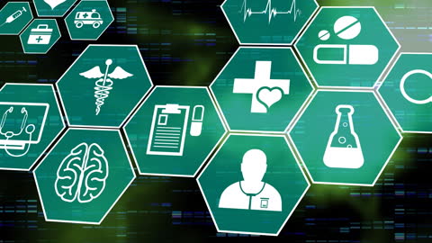 Futuristic Healthcare Icons on Digital Interface