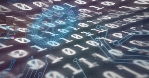 Abstract Binary Code Flowing Through Cyberspace With Digital Elements